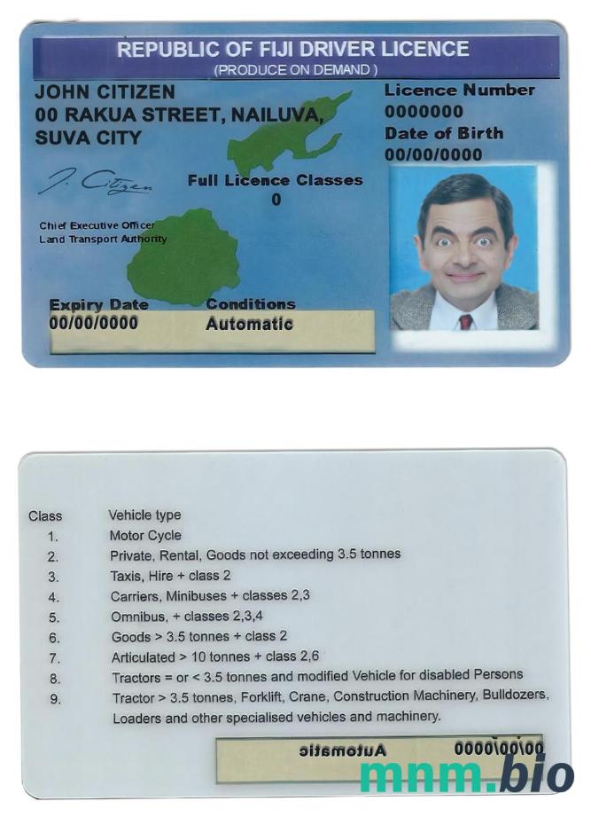 Szablon prawa jazdy Fidżi w formacie PSD, ze wszystkimi czcionkami